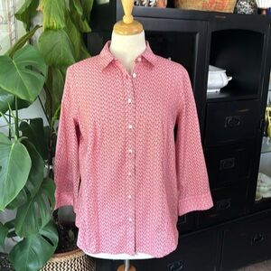 TALBOTS Wrinkle Resistant Size 12 Printed Collared Button Front Shirt 3/4 Sleeve